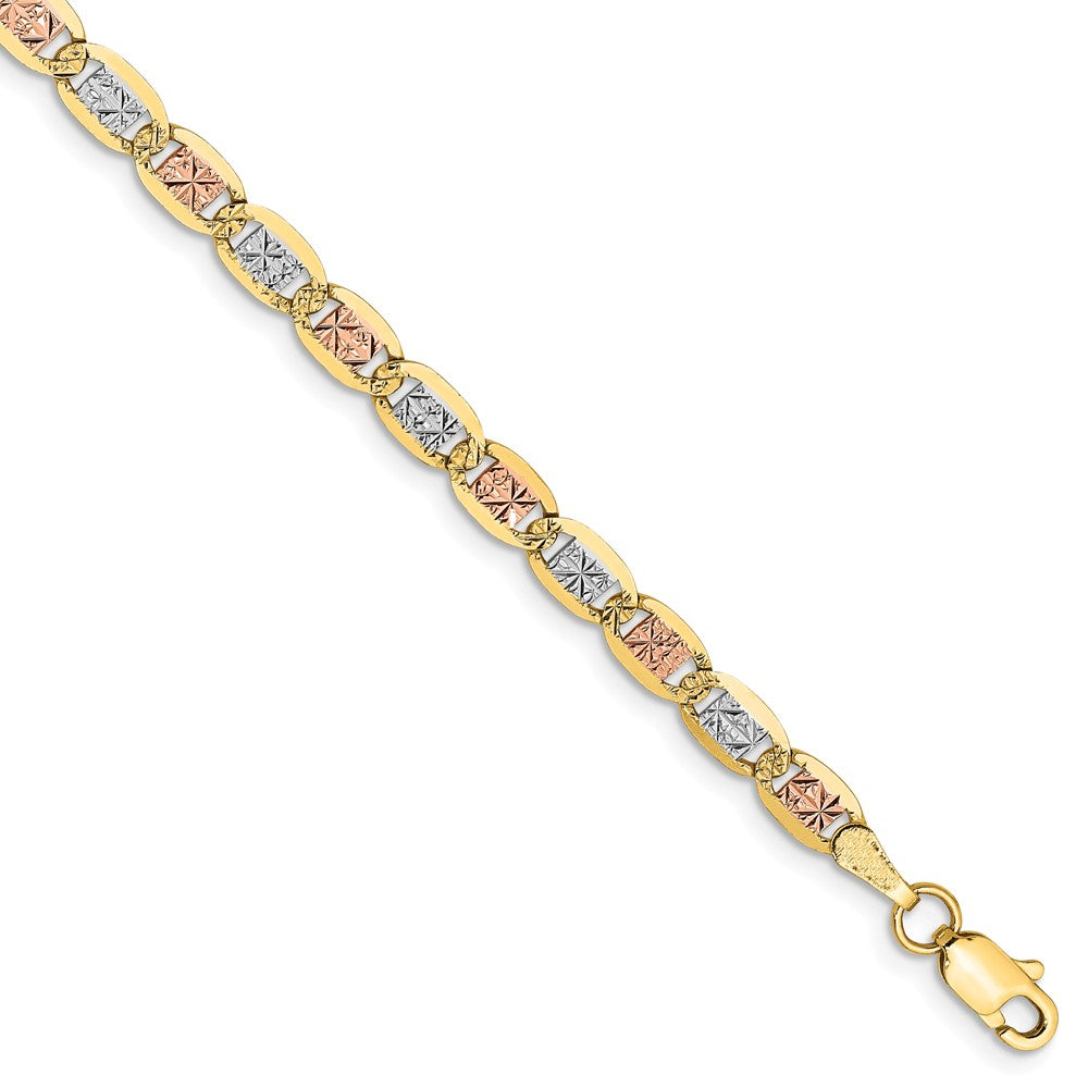 Million Charms 14k 3.8mm Tri-color Pav‚ Valentino Chain, Chain Length: 7 inches