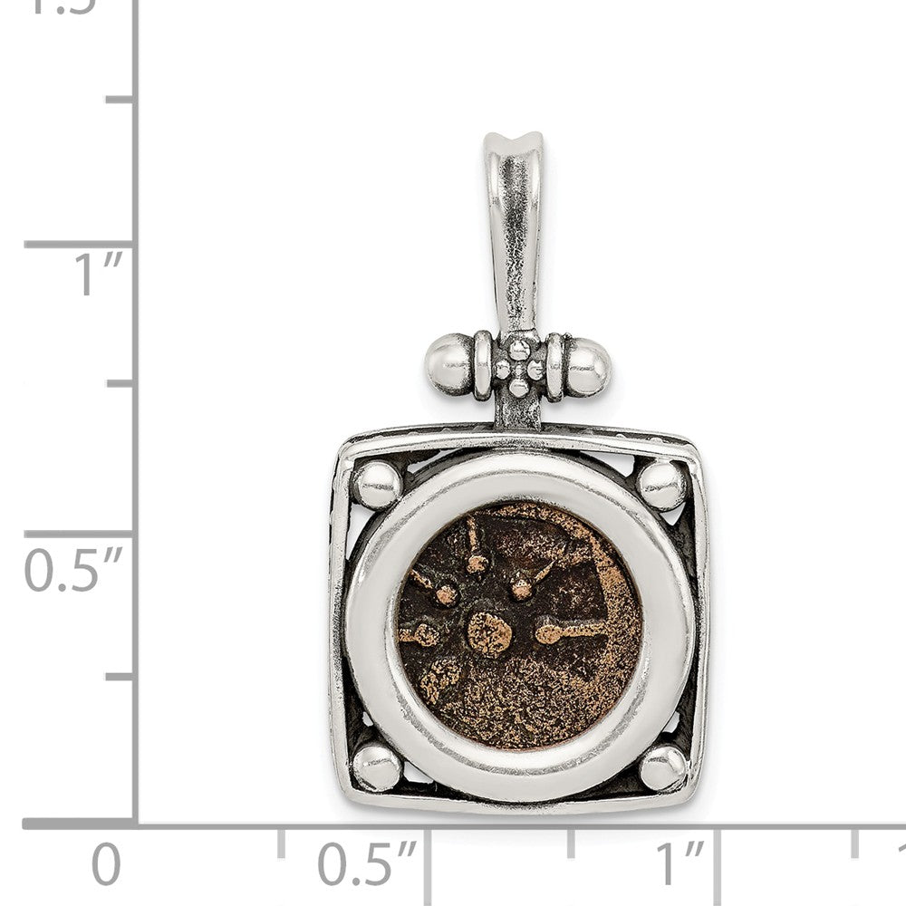 Million Charms 925 Sterling Silver & Bronze Antiqued Widows Mite Coin Pendant