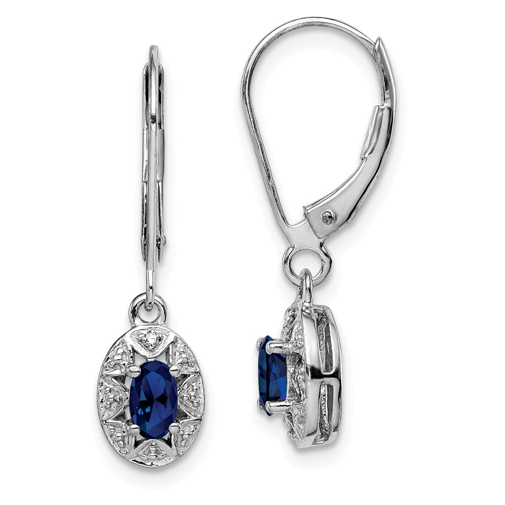 925 Sterling Silver Rhodium-plated Diamond & Created Sapphire Earrings, 26mm x 7mm