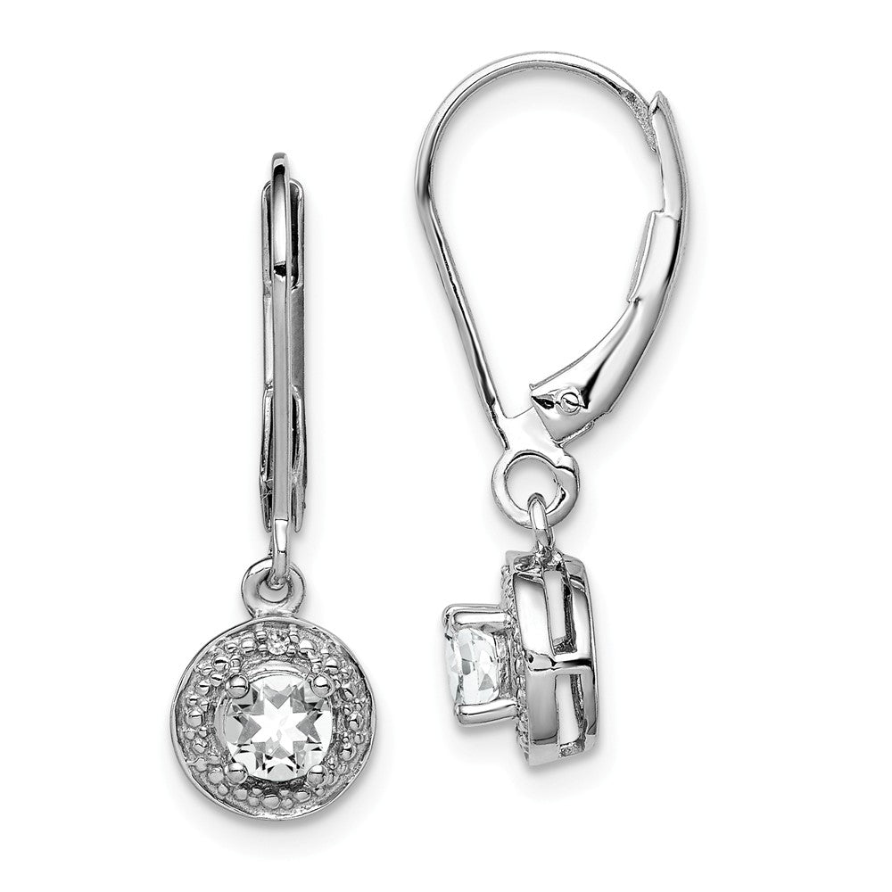 925 Sterling Silver Rhodium-plated Diamond & White Topaz Earrings, 26mm x 7mm