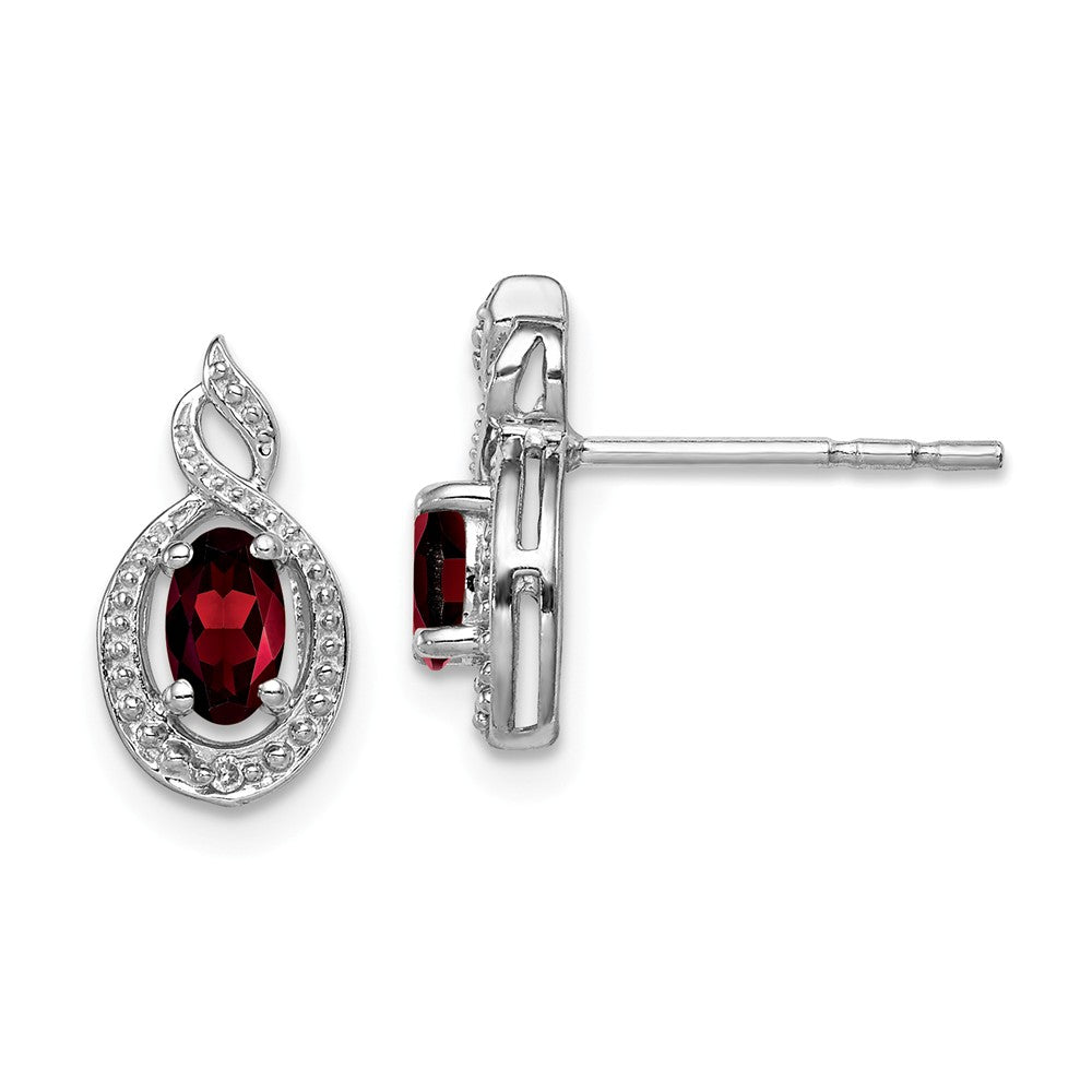 925 Sterling Silver Rhodium-plated Garnet & Diamond Earrings, 13mm x 7mm