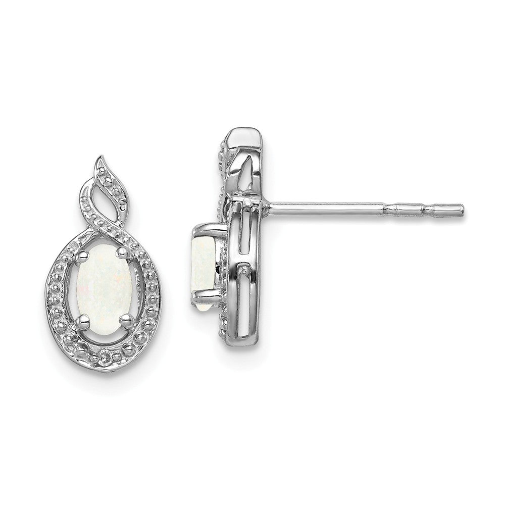 925 Sterling Silver Rhodium-plated Created Opal & Diamond Earrings, 13mm x 7mm