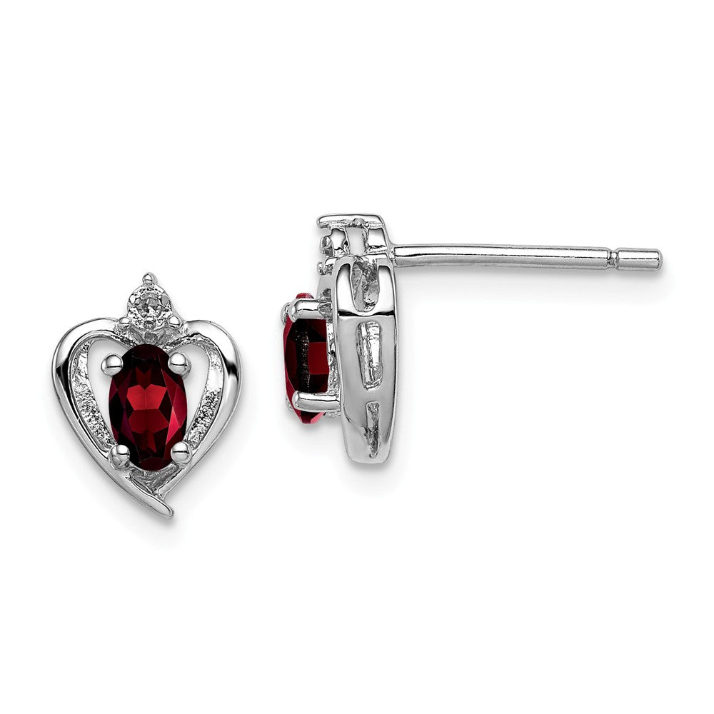 925 Sterling Silver Rhodium-plated Garnet & Diamond Earrings, 10mm x 7mm