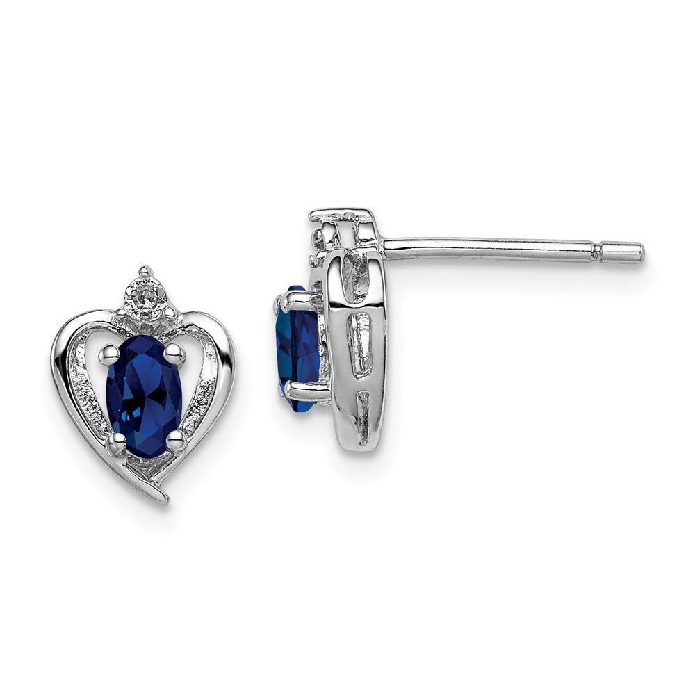 925 Sterling Silver Rhodium-plated Created Sapphire & Diamond Earrings, 10mm x 7mm