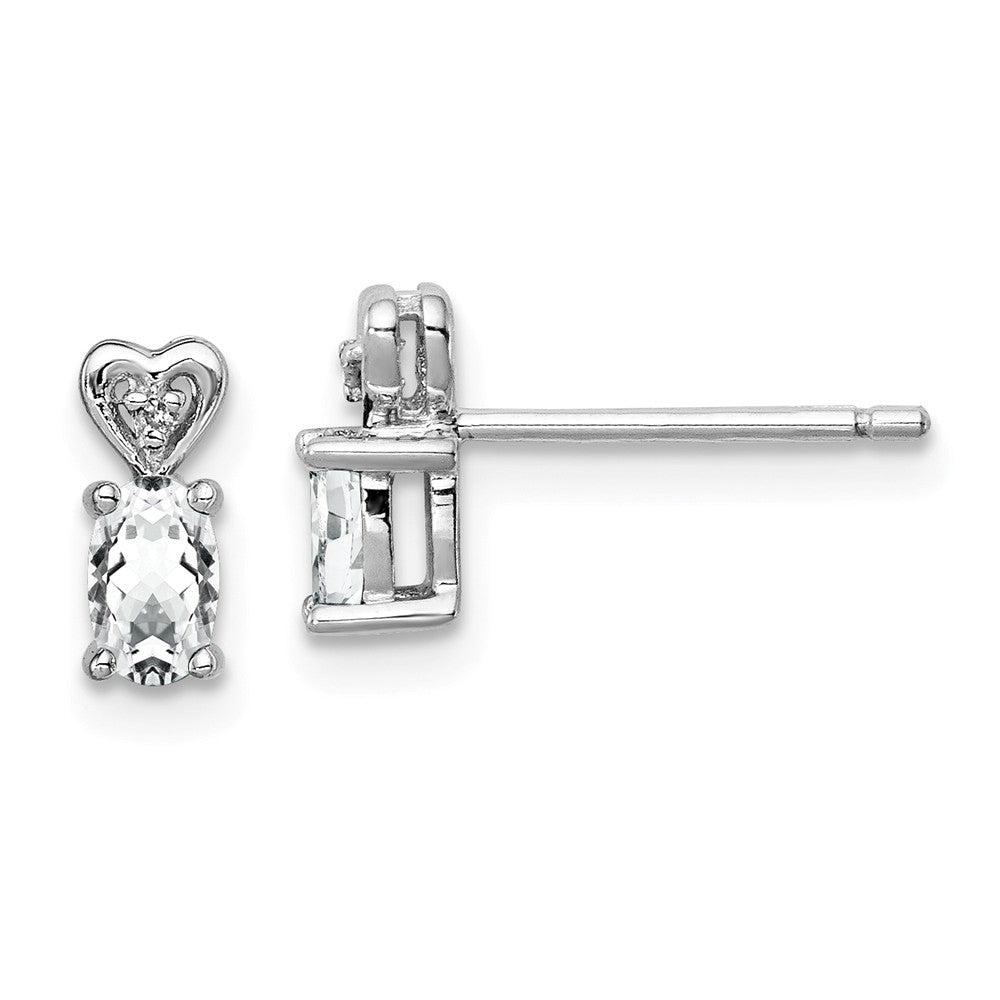925 Sterling Silver Rhodium-plated White Topaz & Diamond Earrings, 8mm x 3mm