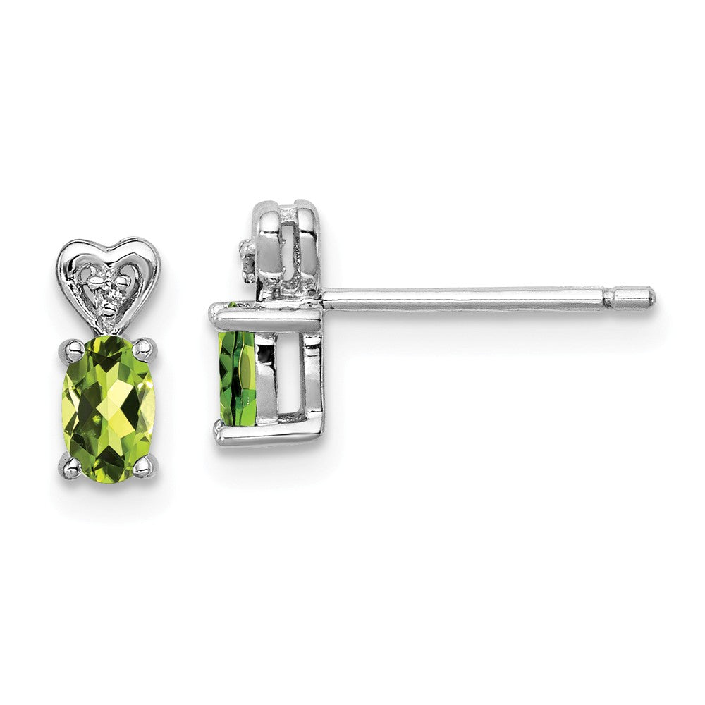 925 Sterling Silver Rhodium-plated Peridot & Diamond Earrings, 8mm x 3mm