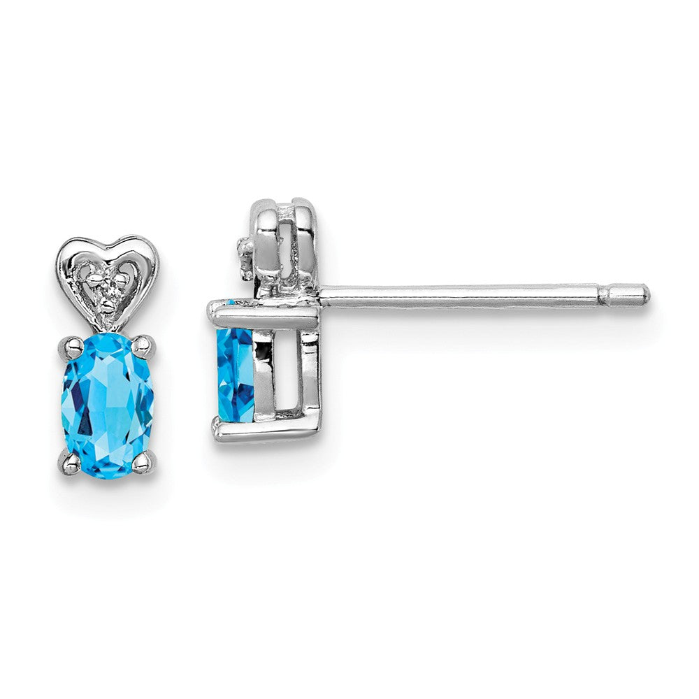 925 Sterling Silver Rhodium-plated Light Swiss Blue Topaz & Diamond Earrings, 8mm x 3mm