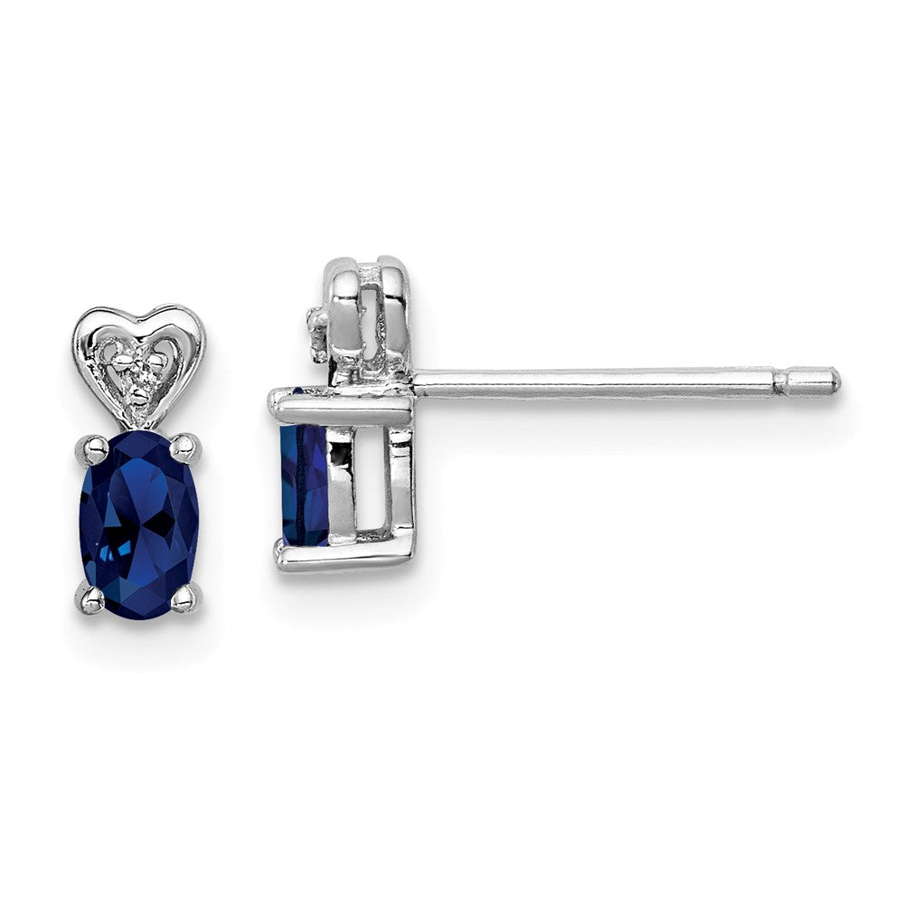925 Sterling Silver Rhodium-plated Created Sapphire & Diamond Earrings, 8mm x 3mm