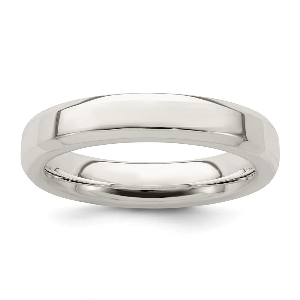 Alianza de boda de plata de ley 925, borde biselado de 4 mm, talla 7.5