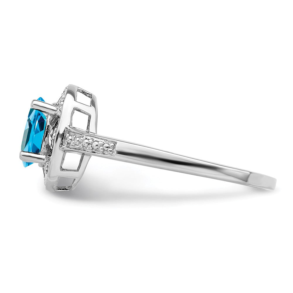 925 Sterling Silver Rhodium-plated Diamond & Blue Topaz Ring, Size: 6