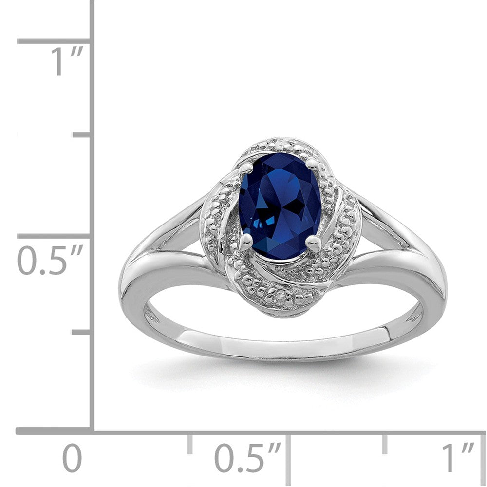 925 Sterling Silver Rhodium-plated Diamond & Created Sapphire Ring, Size: 9