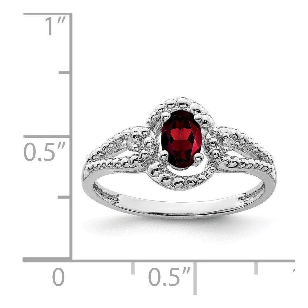 925 Sterling Silver Rhodium-plated Garnet & Diamond Ring, Size: 6