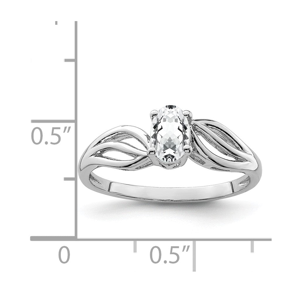 925 Sterling Silver Rhodium-plated White Topaz Ring, Size: 6