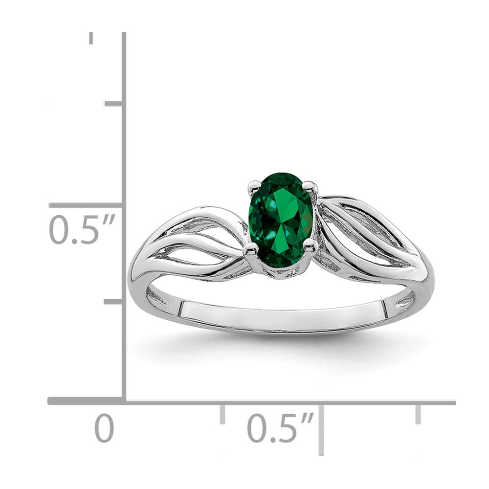 925 Sterling Silver Rhodium-plated Created Emerald Ring, Size: 6