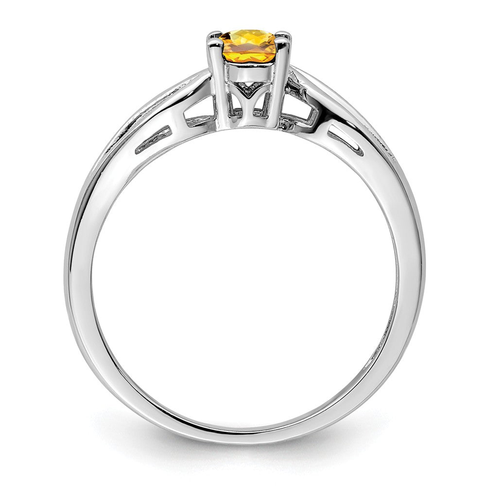 925 Sterling Silver Rhodium-plated Citrine Ring, Size: 6