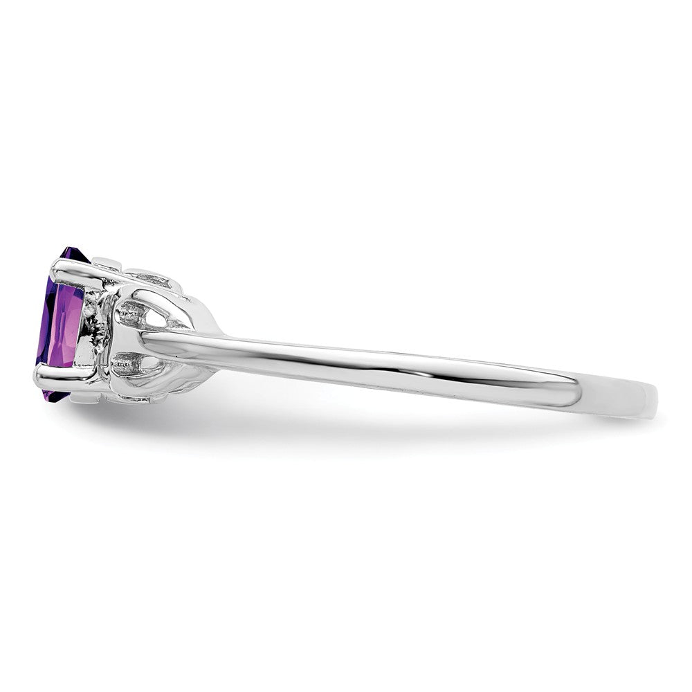 925 Sterling Silver Rhodium-plated Amethyst Ring, Size: 7