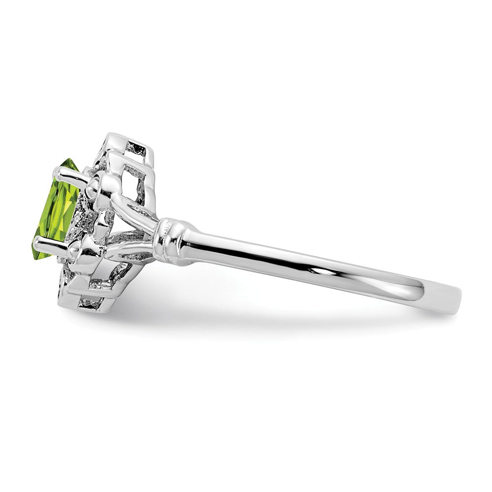 925 Sterling Silver Rhodium-plated Peridot & Diamond Ring, Size: 9