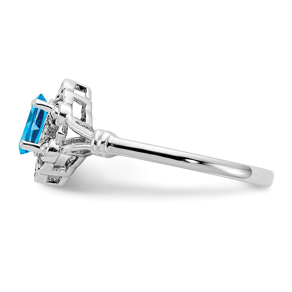 925 Sterling Silver Rhodium-plated Light Swiss Blue Topaz & Diamond Ring, Size: 10