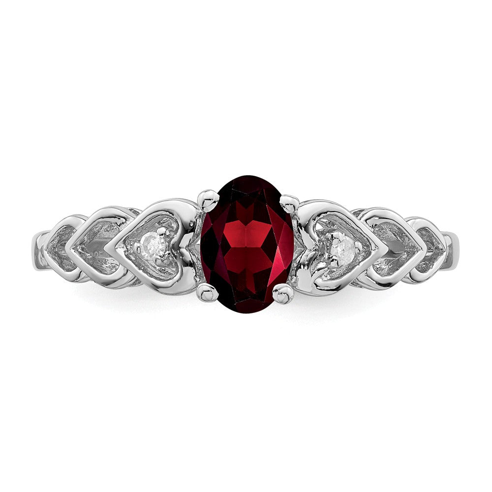 925 Sterling Silver Rhodium-plated Garnet & Diamond Ring, Size: 10