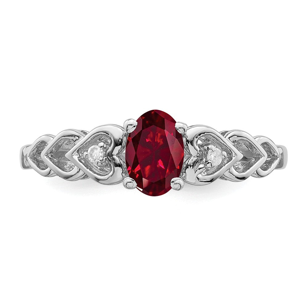 925 Sterling Silver Rhodium-plated Created Ruby & Diamond Ring, Size: 5
