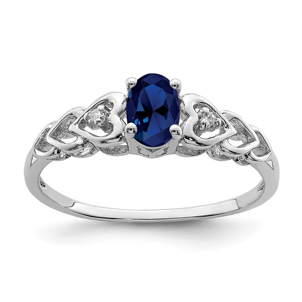 925 Sterling Silver Rhodium-plated Created Sapphire & Diamond Ring, Size: 7