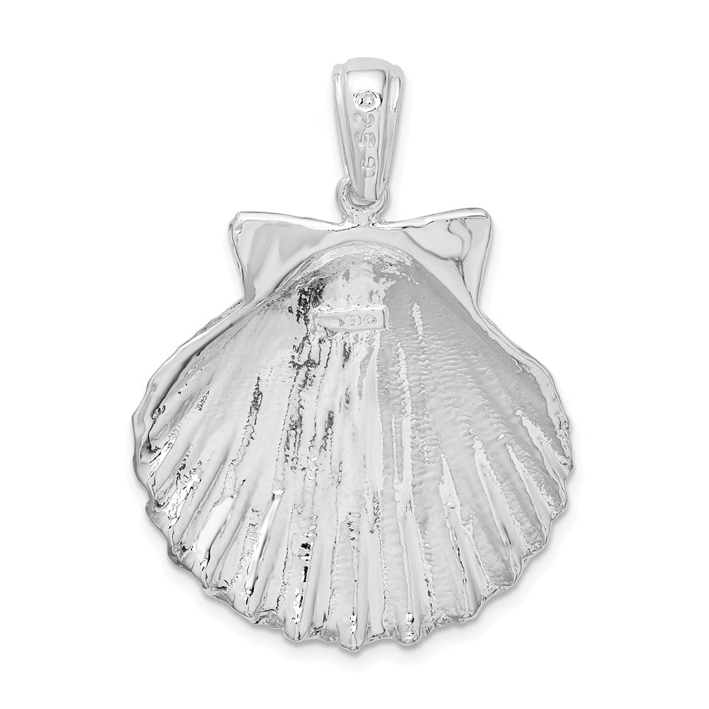 Million Charms 925 Sterling Silver Nautical Sea Life Charm Pendant, Large 3-D Scallop Shell, High Polish & Textured