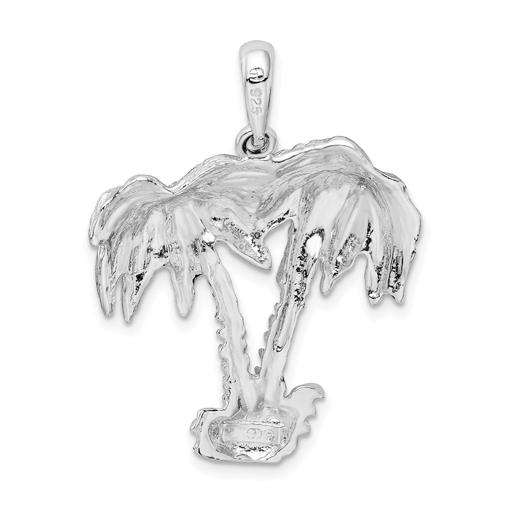Million Charms 925 Sterling Silver Nautical Coastal Charm Pendant, Double Palm Trees, 2-D