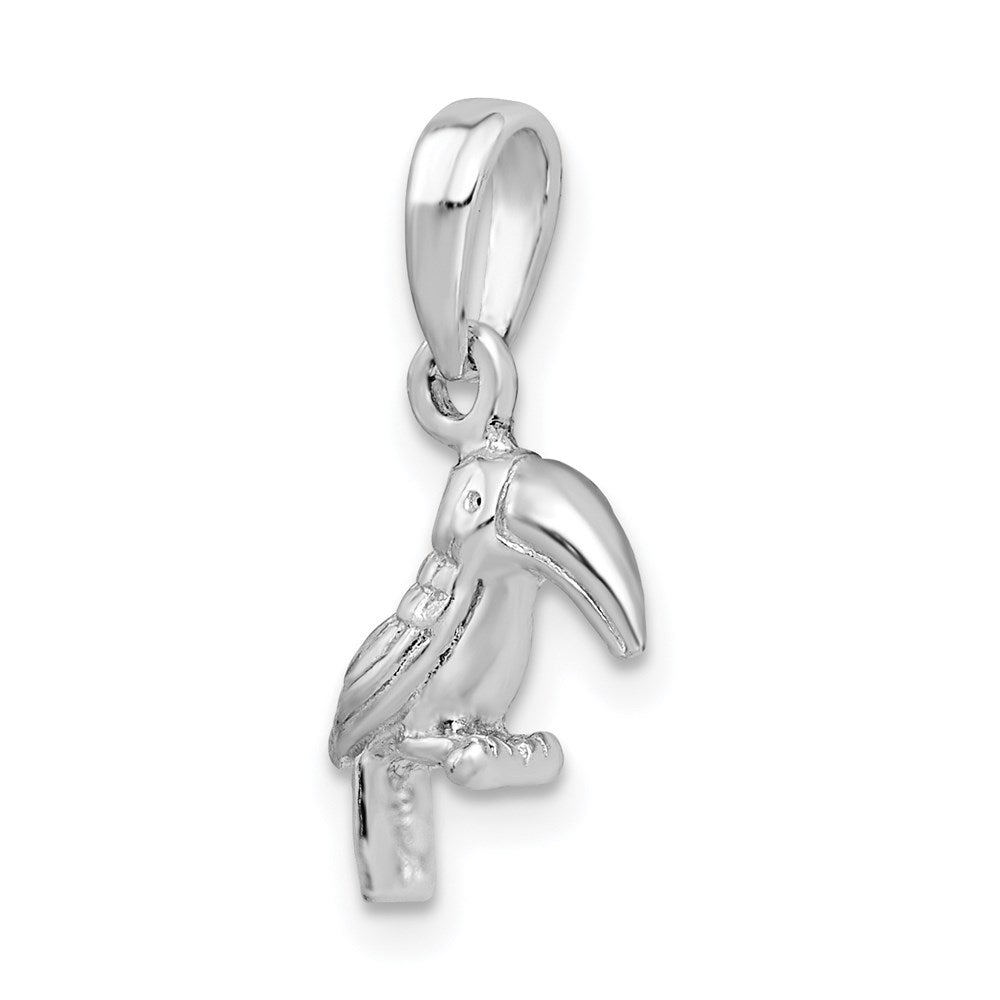 Million Charms 925 Sterling Silver Animal Charm Pendant, 3-D Toucan Bird, Textured & High Polish