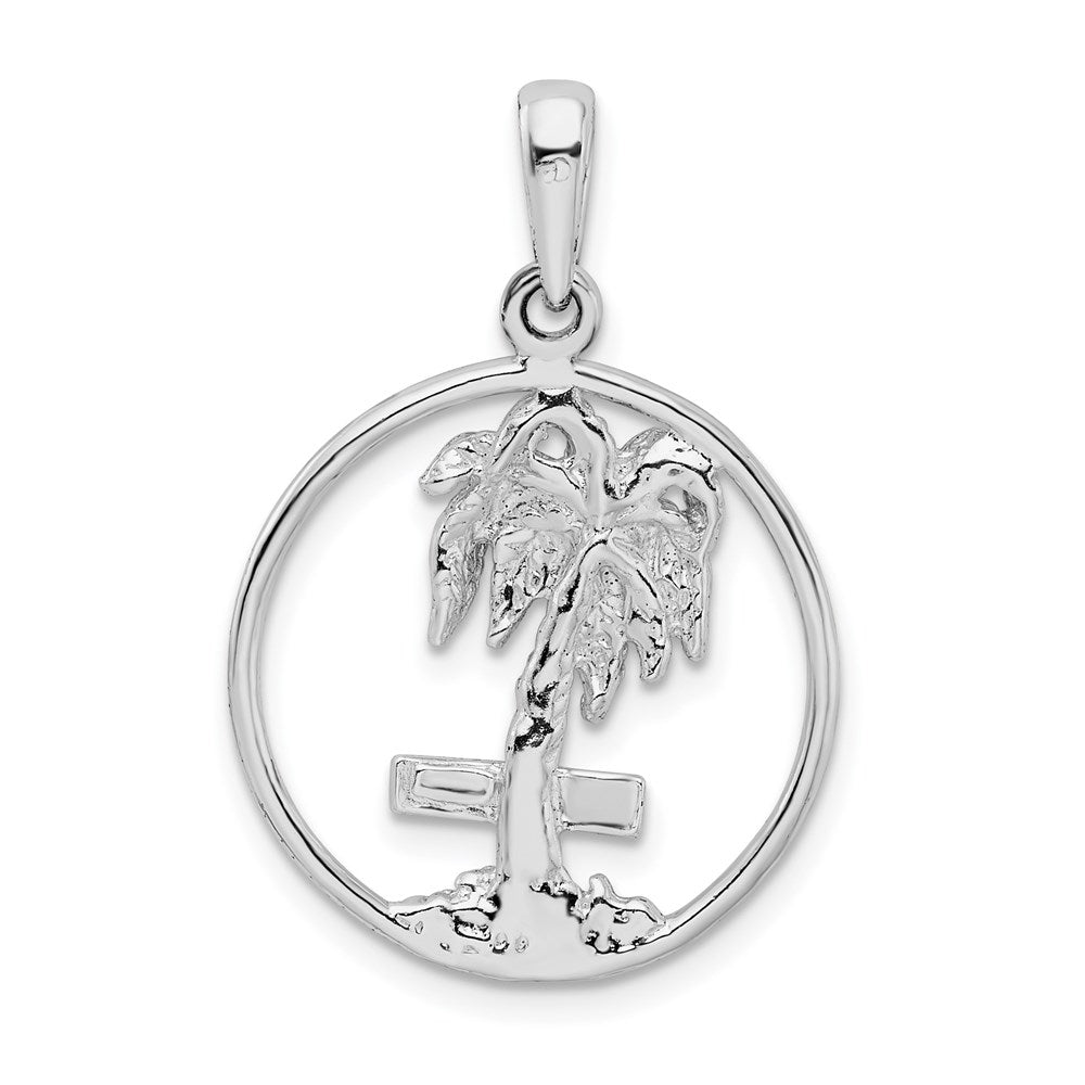 Million Charms 925 Sterling Silver Travel Charm Pendant, Marco Island On Palm Tree In Round Frame, 2-D