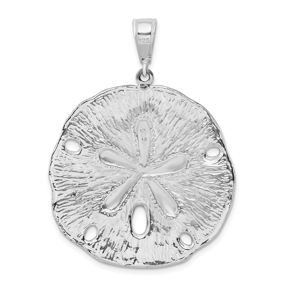 Million Charms 925 Sterling Silver Nautical Sea Life Charm Pendant, Large Sand Dollar Pendant Textured & High Polish Center