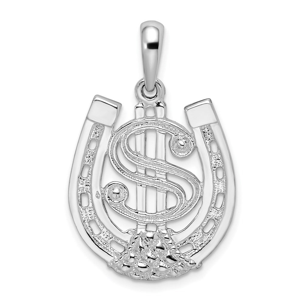 Million Charms 925 Sterling Silver Equestrian Animal Charm Pendant, Dollar Sign In Horseshoe, High Polish