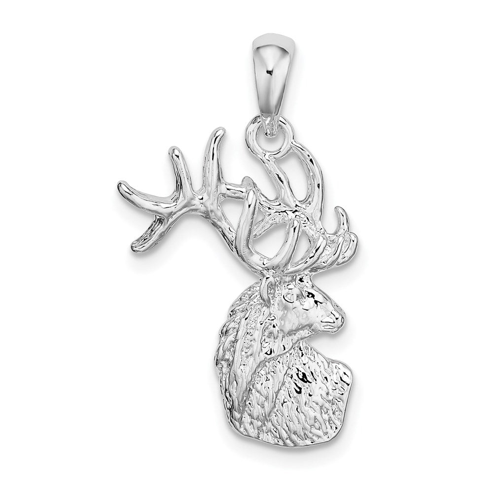 Million Charms 925 Sterling Silver Charm Pendant, Deer Head Turned, 2-D & Textured