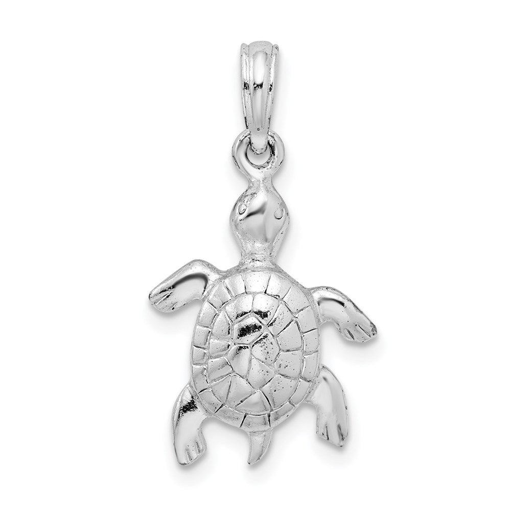Million Charms 925 Sterling Silver Animal Charm Pendant, Turtle 2-D & High Polish & Textured