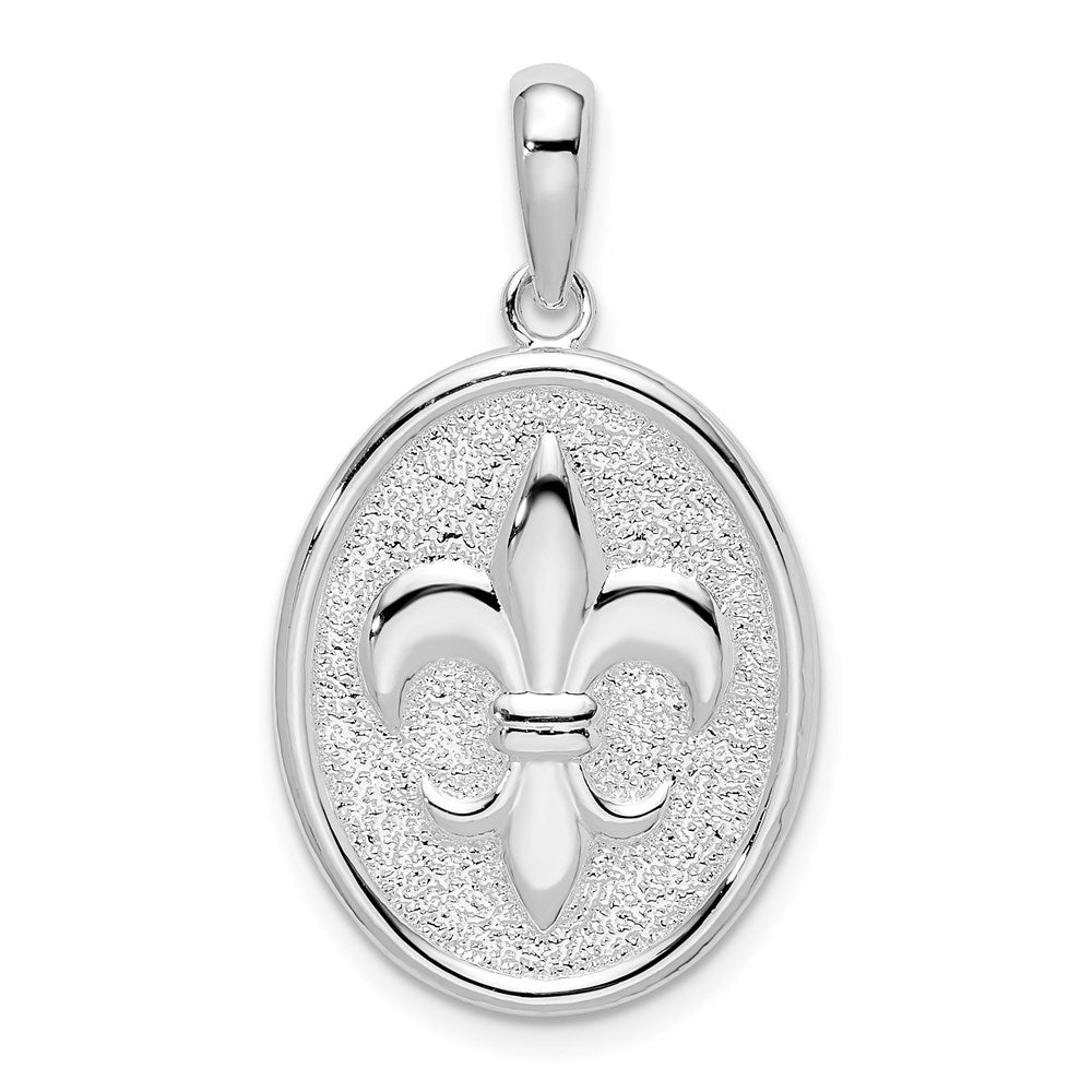 Million Charms 925 Sterling Silver Charm Pendant, Fleur-De-Lis Pendant On Oval Disc