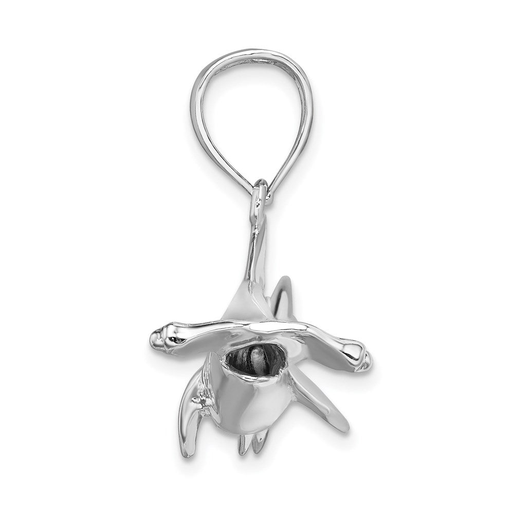 Million Charms 925 Sterling Silver Nautical Sea Life Charm Pendant, Large 3-D Hammerhead Shark, High Polish