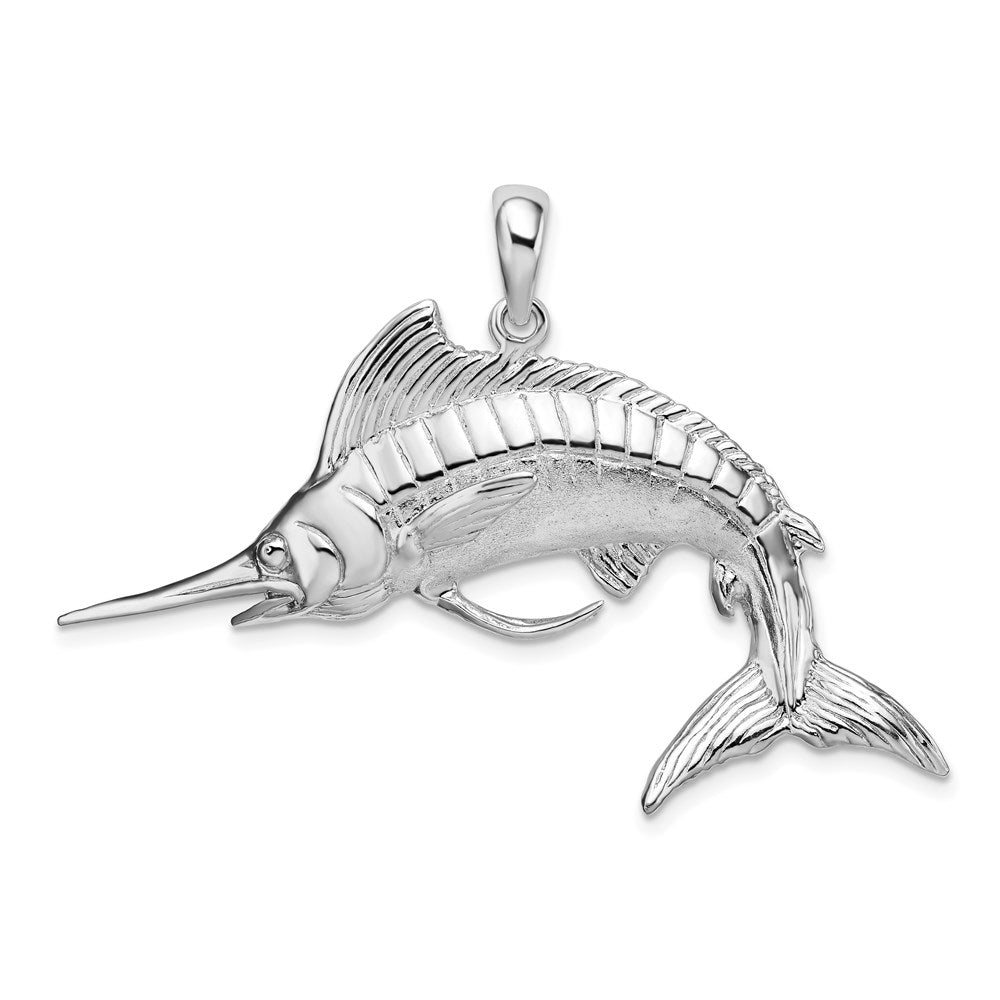 Million Charms 925 Sterling Silver Charm Pendant, Large 3-D White Marlin, High Polish & Satin