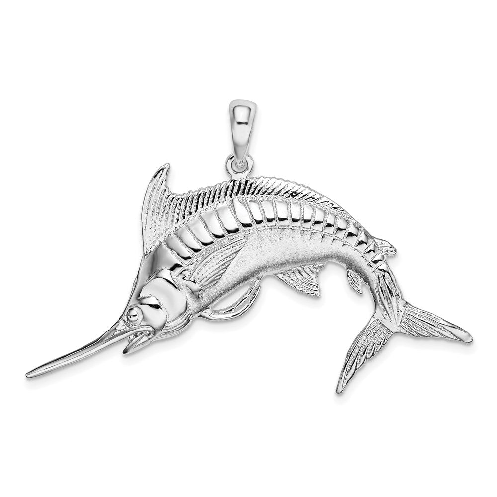 Million Charms 925 Sterling Silver Charm Pendant, Large Blue Marlin, High Polish & Satin, 2-D