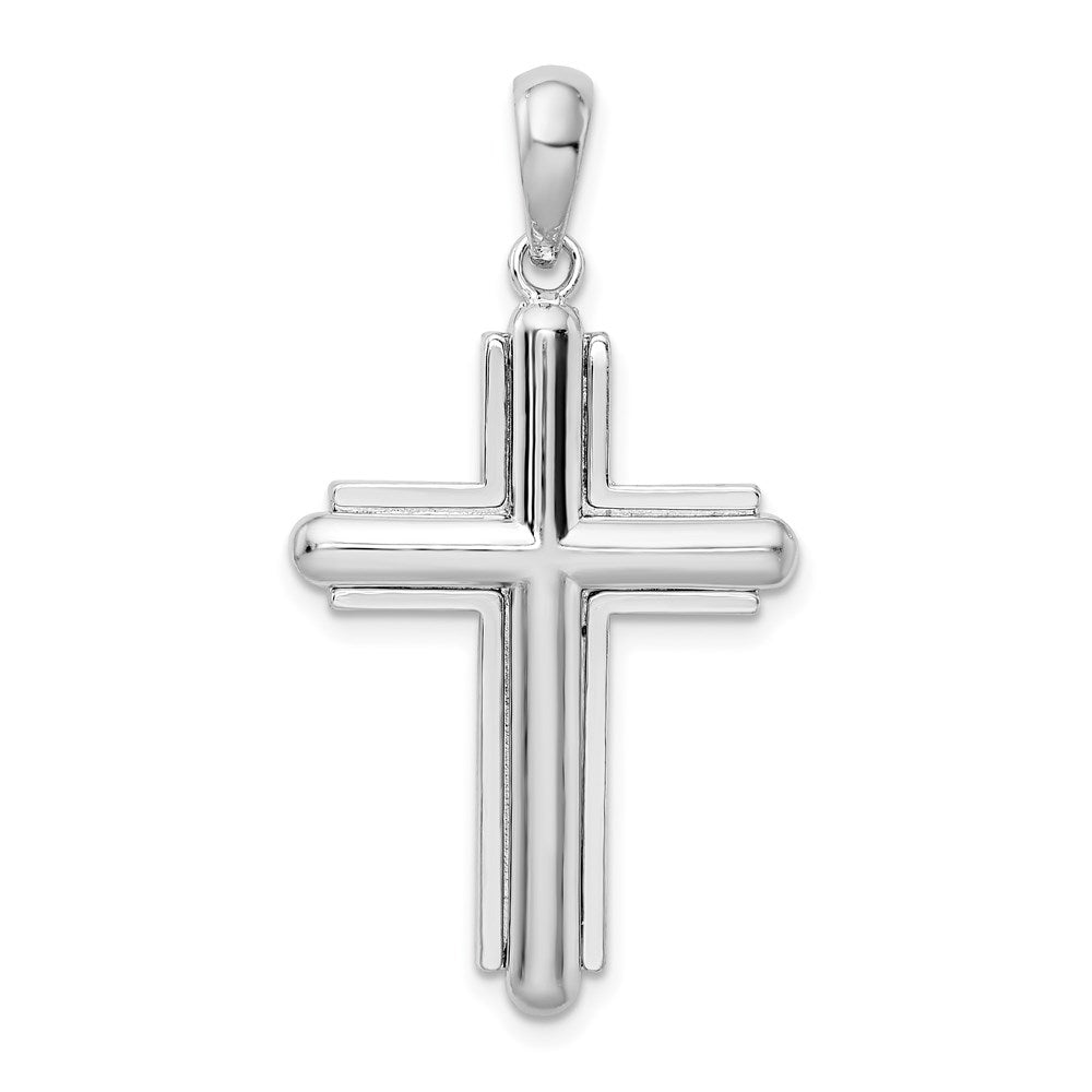 Million Charms 925 Sterling Silver Religious Charm Pendant, Beveled Stick Cross with Frame