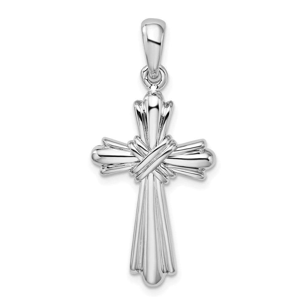 Million Charms 925 Sterling Silver Religious Charm Pendant, Ribbed Cross with X Center