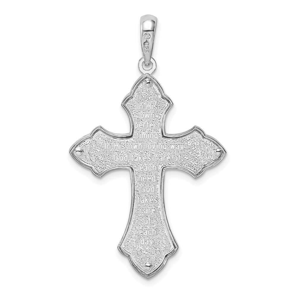 Million Charms 925 Sterling Silver Religious Charm Pendant, Beaded Cross with Words On Reverse & Closed Back