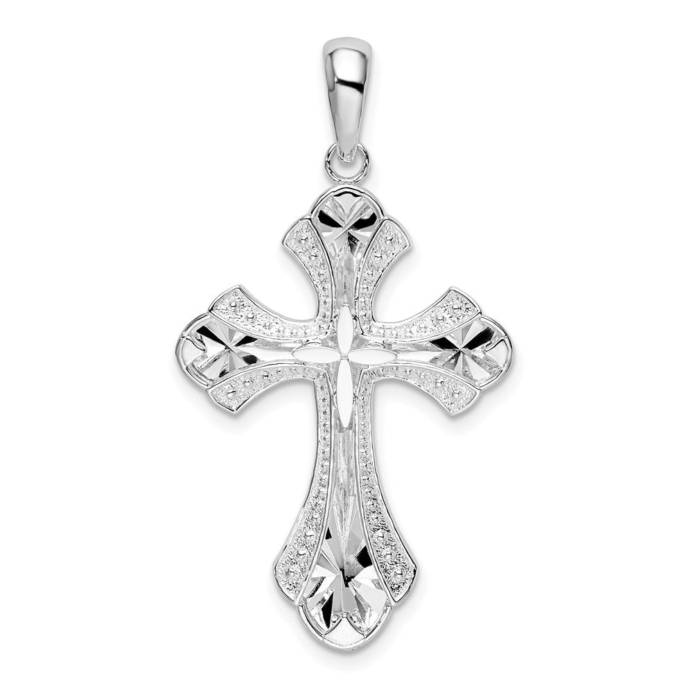 Million Charms 925 Sterling Silver Religious Charm Pendant, Beaded Edge Cross with Starburst Inset & Center Cross , Clos