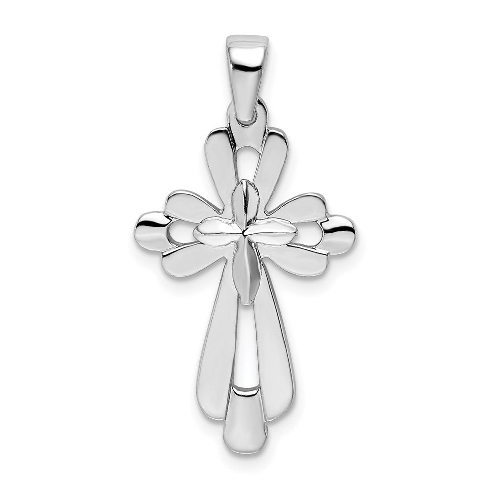Million Charms 925 Sterling Silver Religious Charm Pendant, Cut-Out Fancy Cross with Cross Center