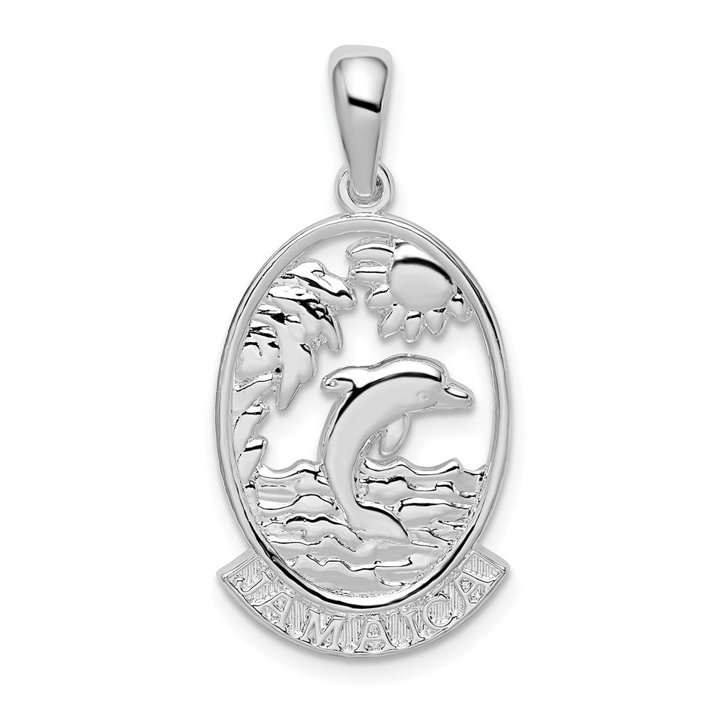 Million Charms 925 Sterling Silver Nautical Sea Life Charm Pendant, Jamaica with Dolphin & Sunset In Frame