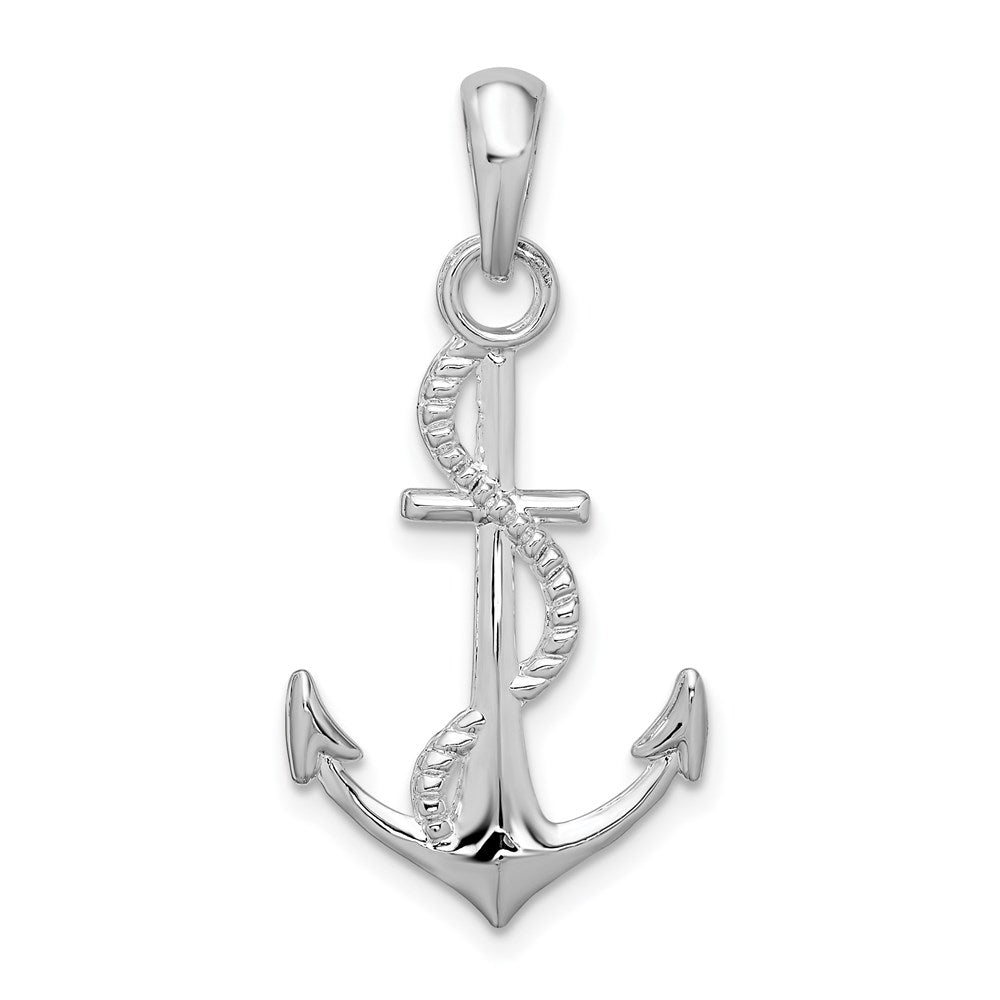 Million Charms 925 Sterling Silver Nautical Charm Pendant, Small 3-D Anchor with Rope, High Polish & Textured