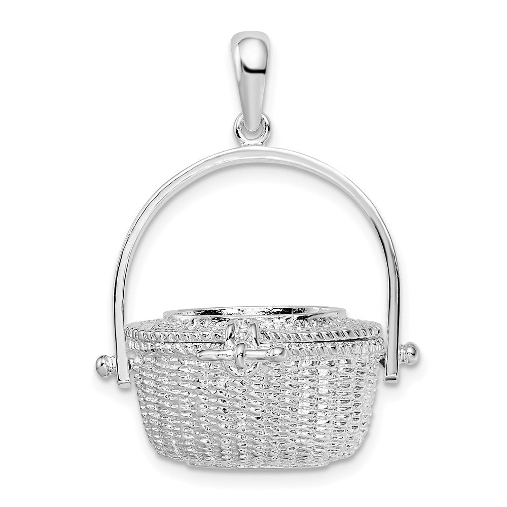 Million Charms 925 Sterling Silver Charm Pendant, Large 3-D Nantucket Basket Lid To Hold Scrimshaw