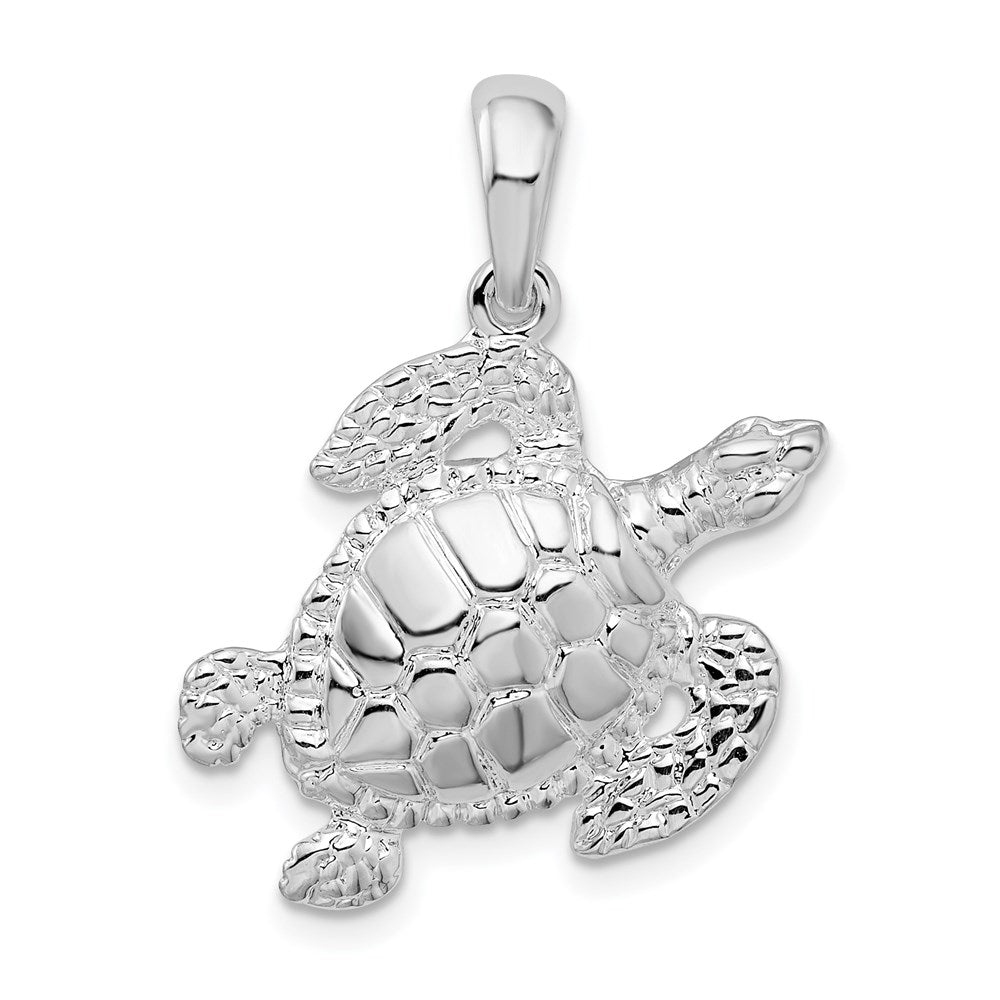 Million Charms 925 Sterling Silver Animal Charm Pendant, Sea Turtle, High Polish & Textured