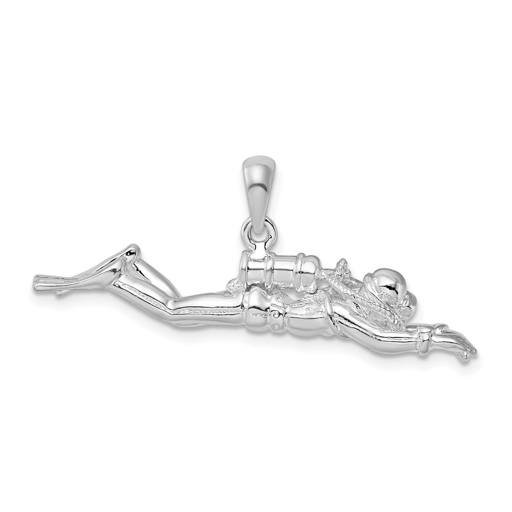 Million Charms 925 Sterling Silver Nautical Sports Charm Pendant, Large 3-D Male Scuba Diver - Horizontal