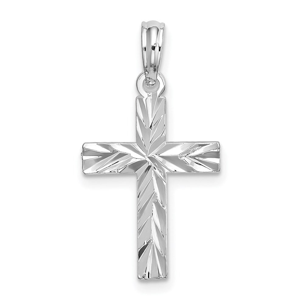 Million Charms 925 Sterling Silver Religious Charm Pendant, Small Diamond-cut Block Cross with Starburst Center