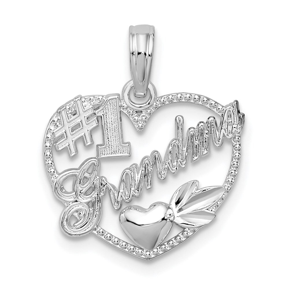 Million Charms 925 Sterling Silver Talking Charm Pendant, Small #1 Grandma In Heart Frame