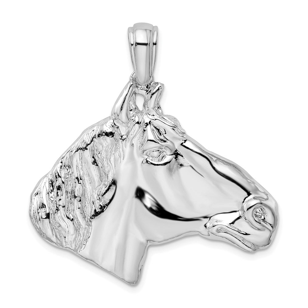 Million Charms 925 Sterling Silver Equestrian Animal Charm Pendant, Large Horse Head, High Polish & 2-D